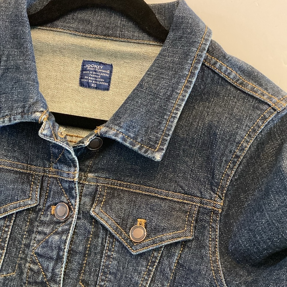 5/$15 Jockey Denim Jacket cotton spandex cool faux leather accents size XS - Picture 10 of 10